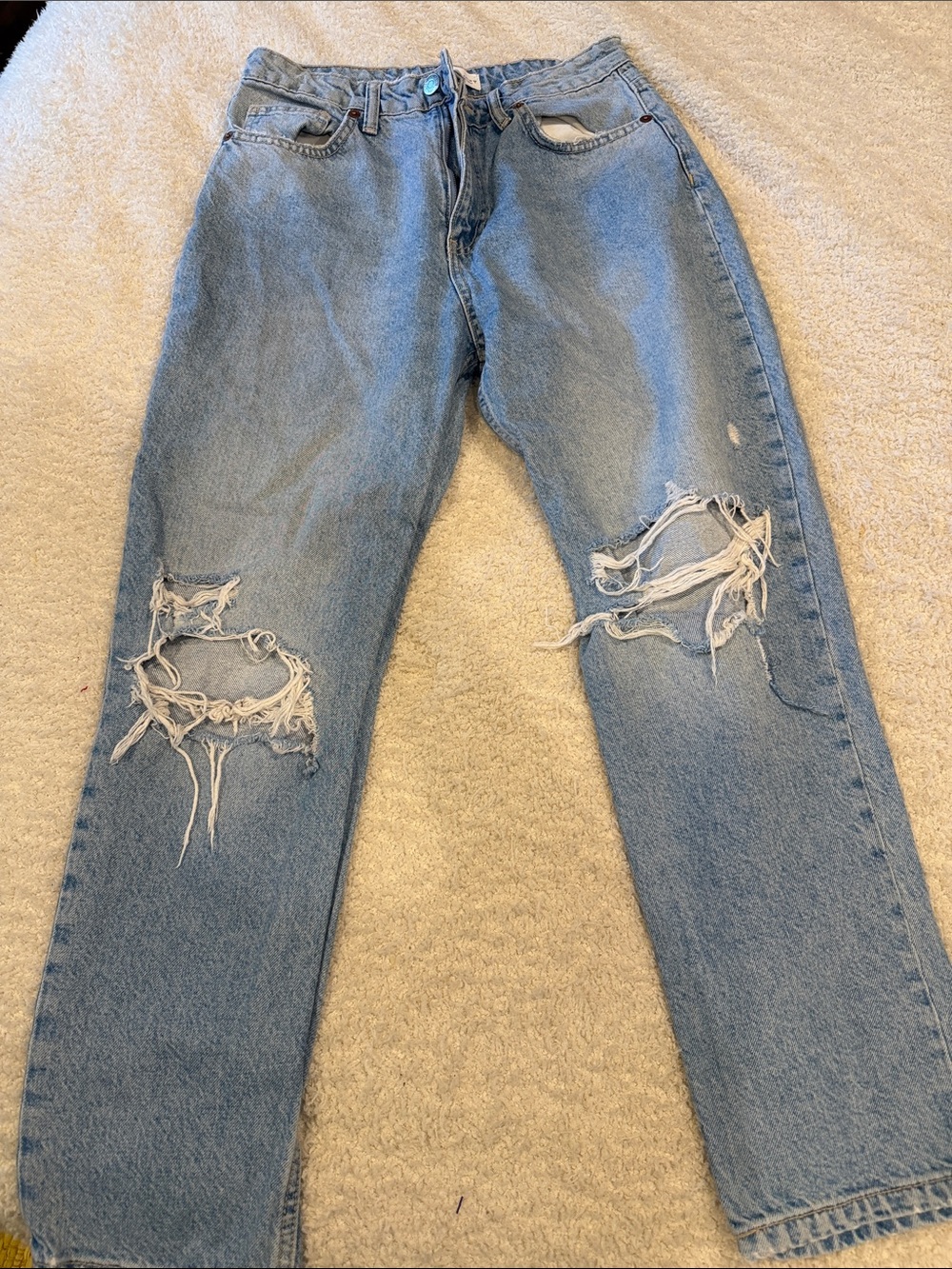 Zara Light Blue Distressed Flare Jeans